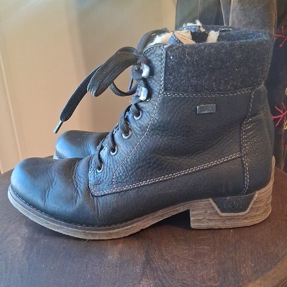 Rieker Black Sherling Lined Lace Ankle Boots
